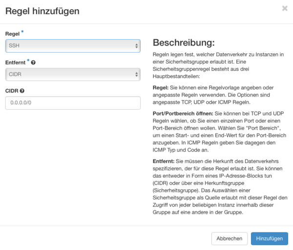 Cloudcomputing 28. Zugriff und Sicherheit SSH Gruppe Regel Einstellung.png